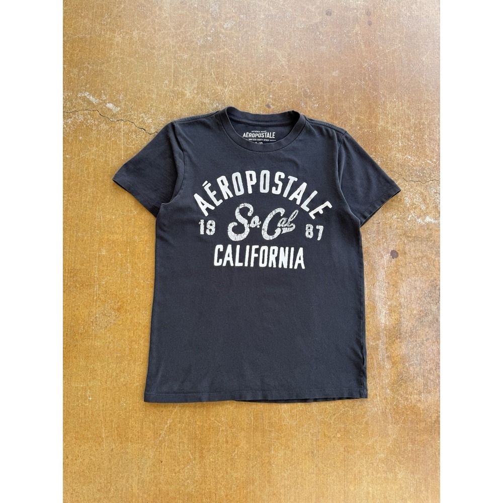 Aeropostale Black Faded Cotton T-Shirt Surfer Skater Y2K Cotton California (S)